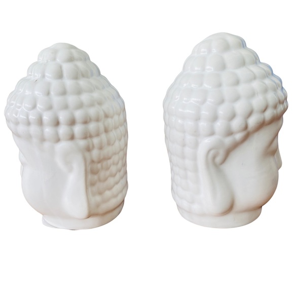 NEW Set of 2 Small White Buddha Head Ceramic Statues - Picture 2 of 11